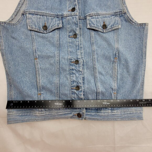Vintage Denim Vest Womens L Blue Faded Button up w pockets by ABE Jeans - Picture 10 of 14